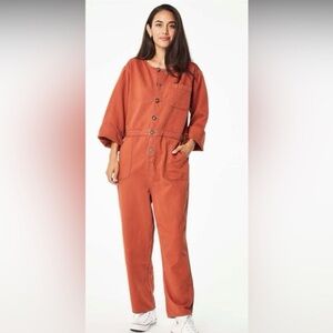Roller Rabbit Abilene Deep Orange Jumpsuit Elastic Waist and Wide Sleeves S NWT